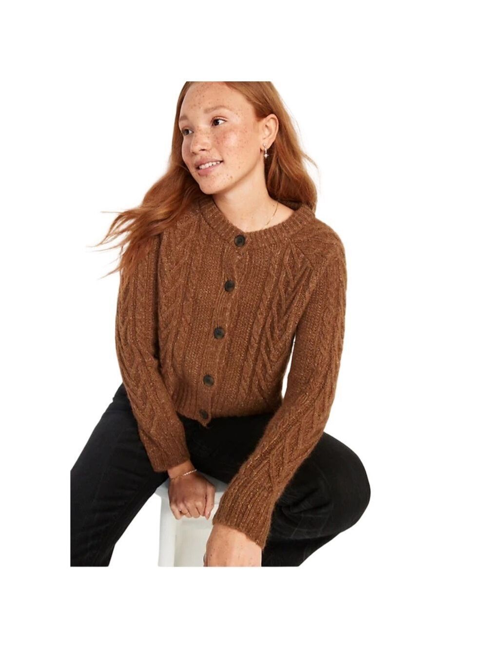 Old Navy Long Sleeve Cropped Cable Knit Cardigan Sweater NWOT Size LP